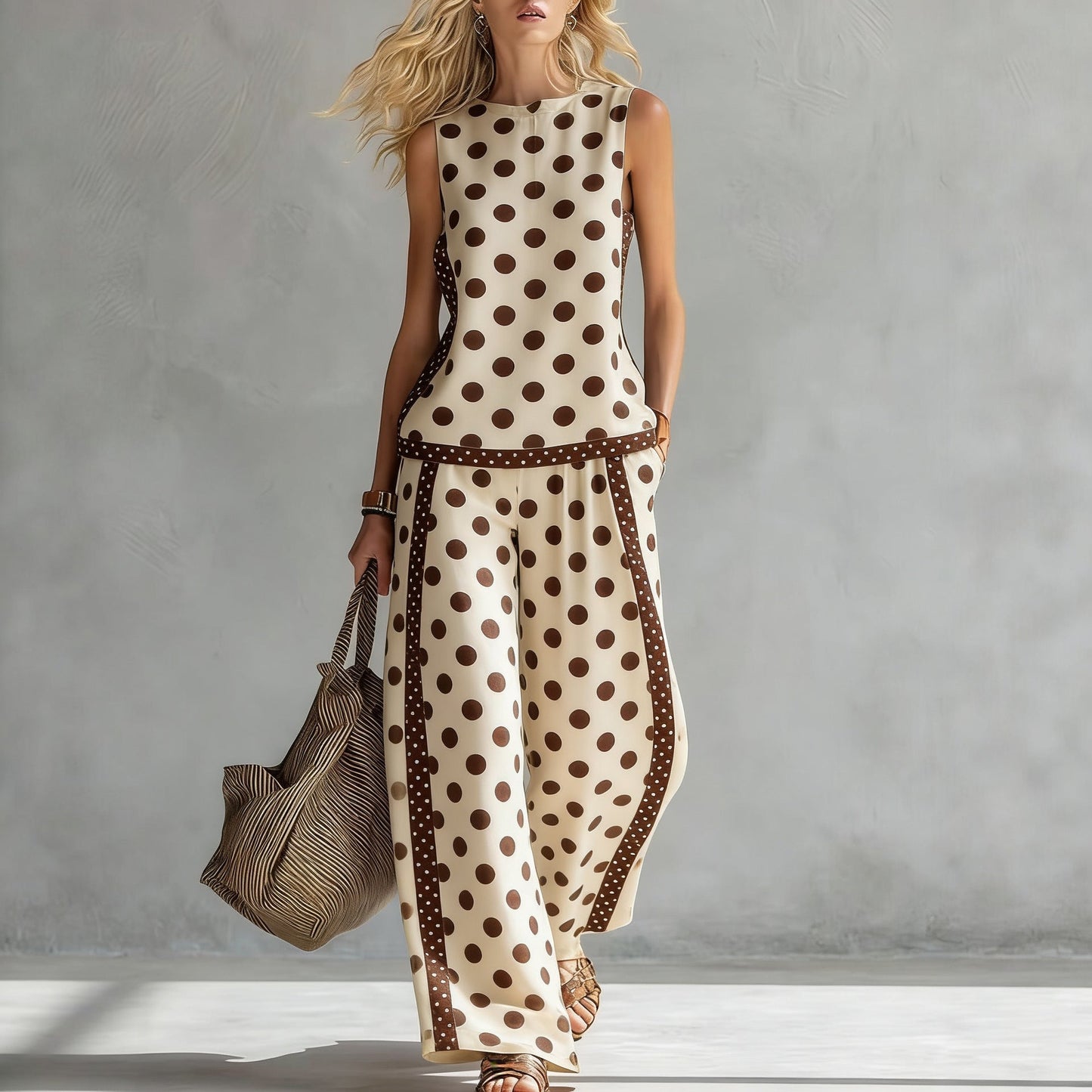 Women's Casual Sleeveless Printed Wide-Leg Pants Two-Piece Set 