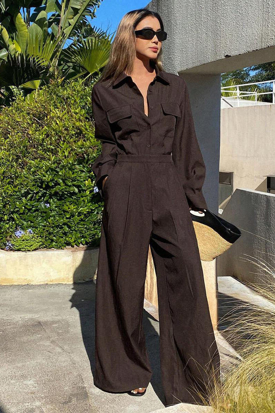 Women's collar long sleeved jumpsuit 