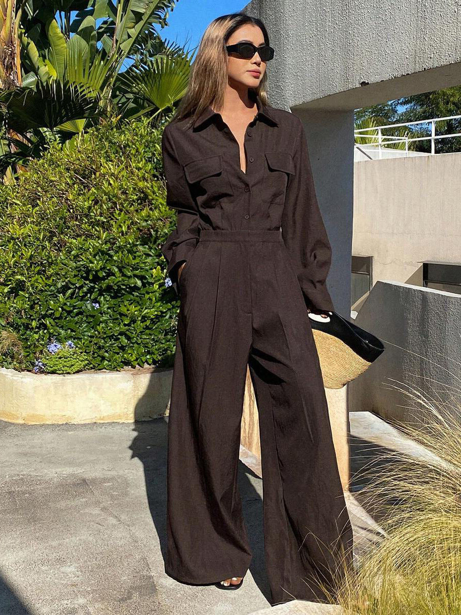 Women's collar long sleeved jumpsuit 