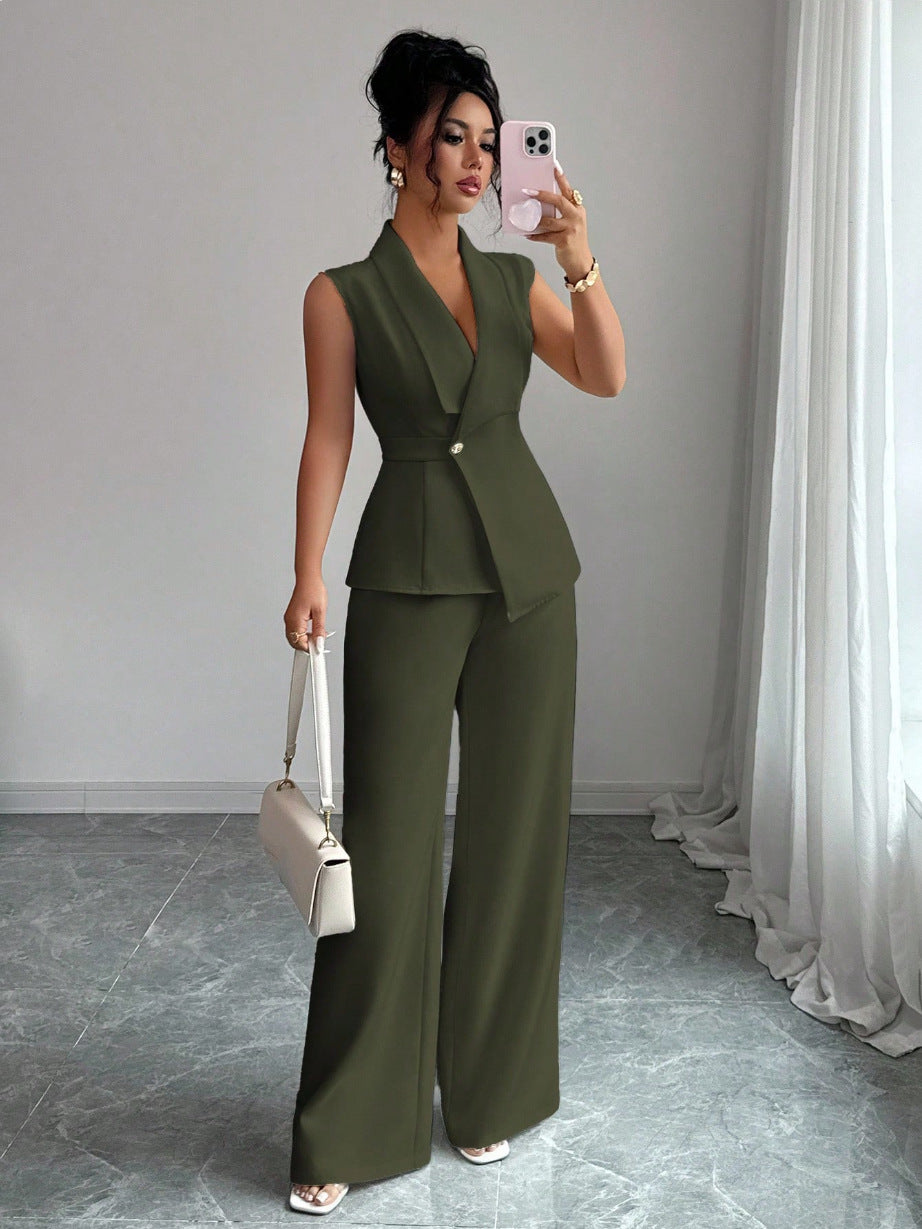 Sleeveless Blazer And Straight-leg Pants Two-piece Set 