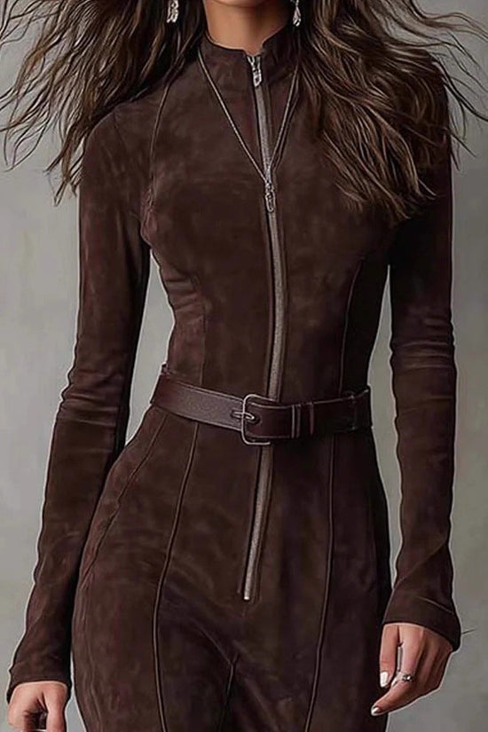 Zipper lapel jumpsuit 