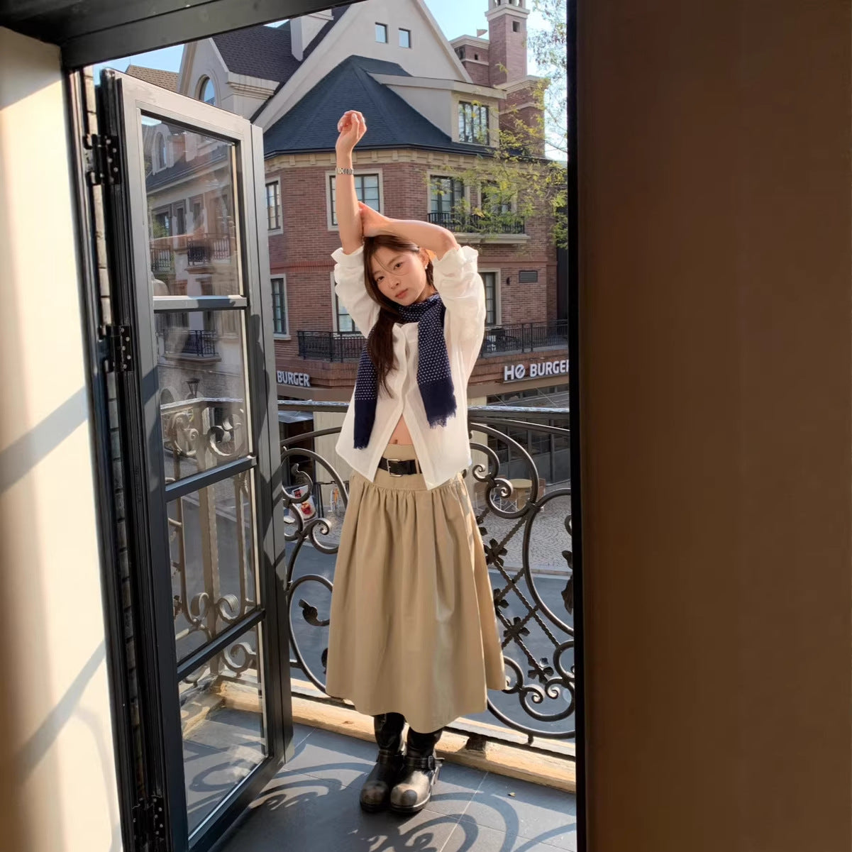 Fashionable Relaxed A-line Skirt Draping High-end Mid-length Pleated Skirt 
