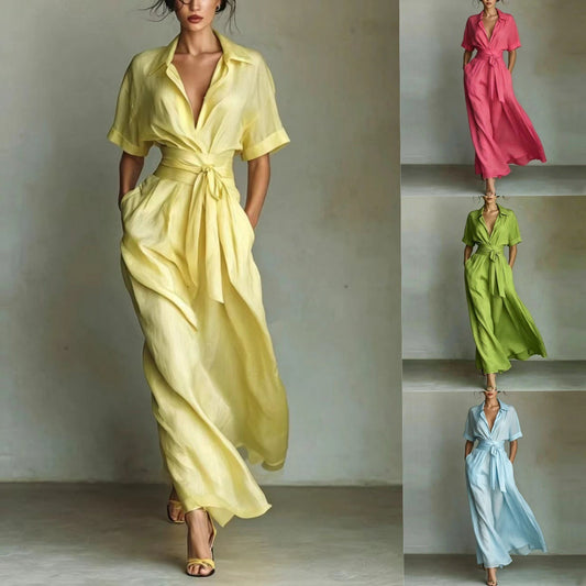Solid color waist slimming dress 