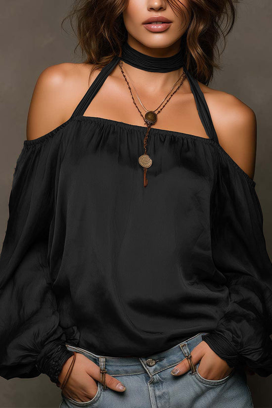 Chic Shoulder-Baring Matte Satin Blouse for Women Fashion Top 