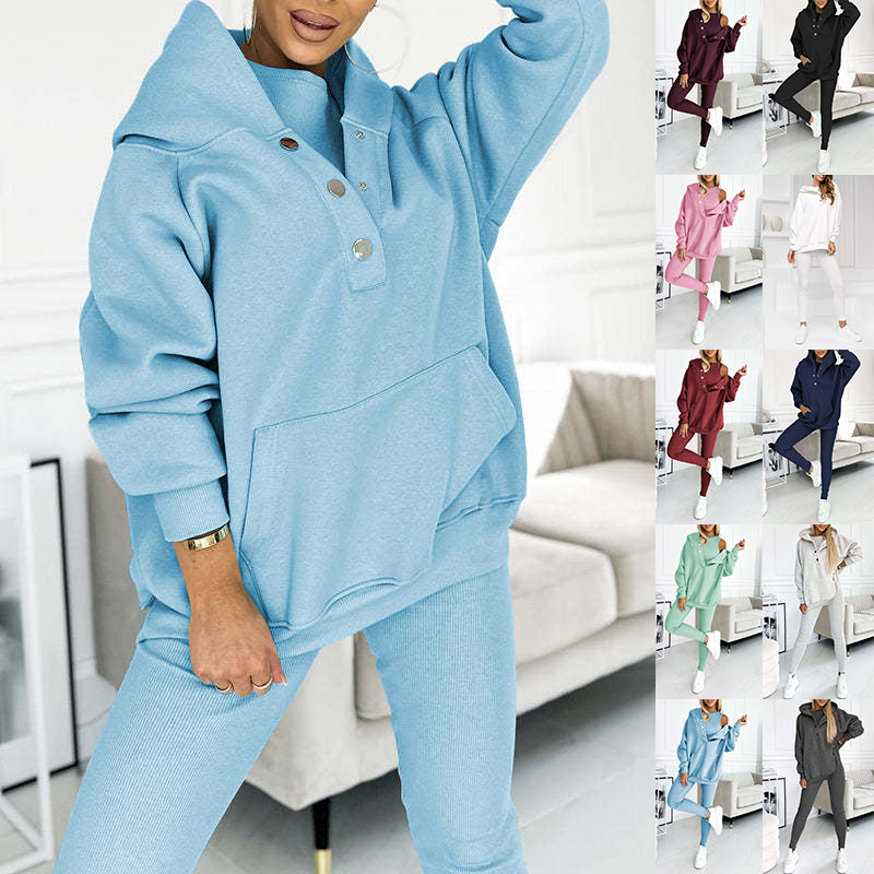 Women's Sports Suit Loose Hooded Sweatshirt & Vest Trousers | Diversi