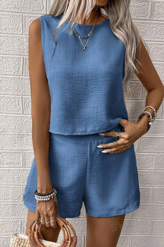 🌞 Women's Solid Color Sleeveless Vest & Shorts Set FitiqueFit