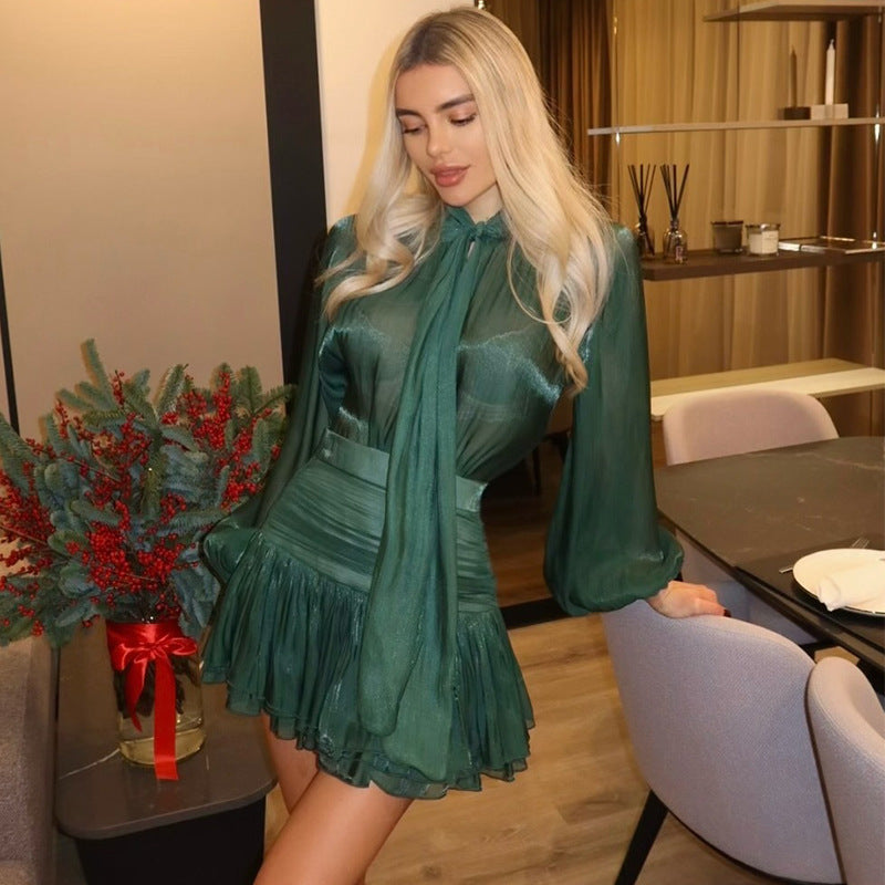 Bow Tie Strap Top High Waisted Ruched Midi Skirt Set 