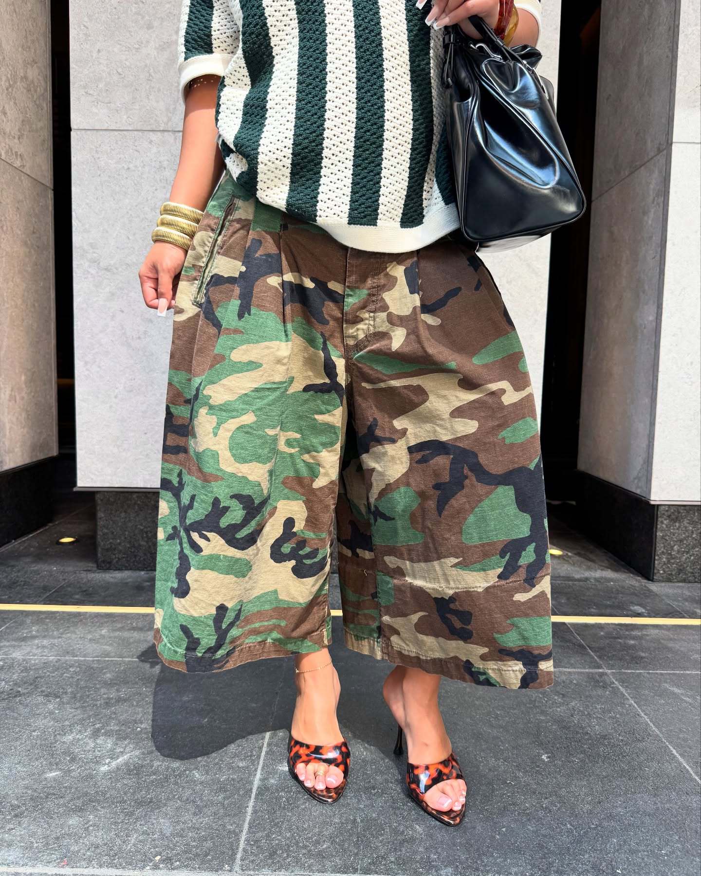 Fashionable Casual Camouflage Workwear-style Loose Wide-leg Pants 