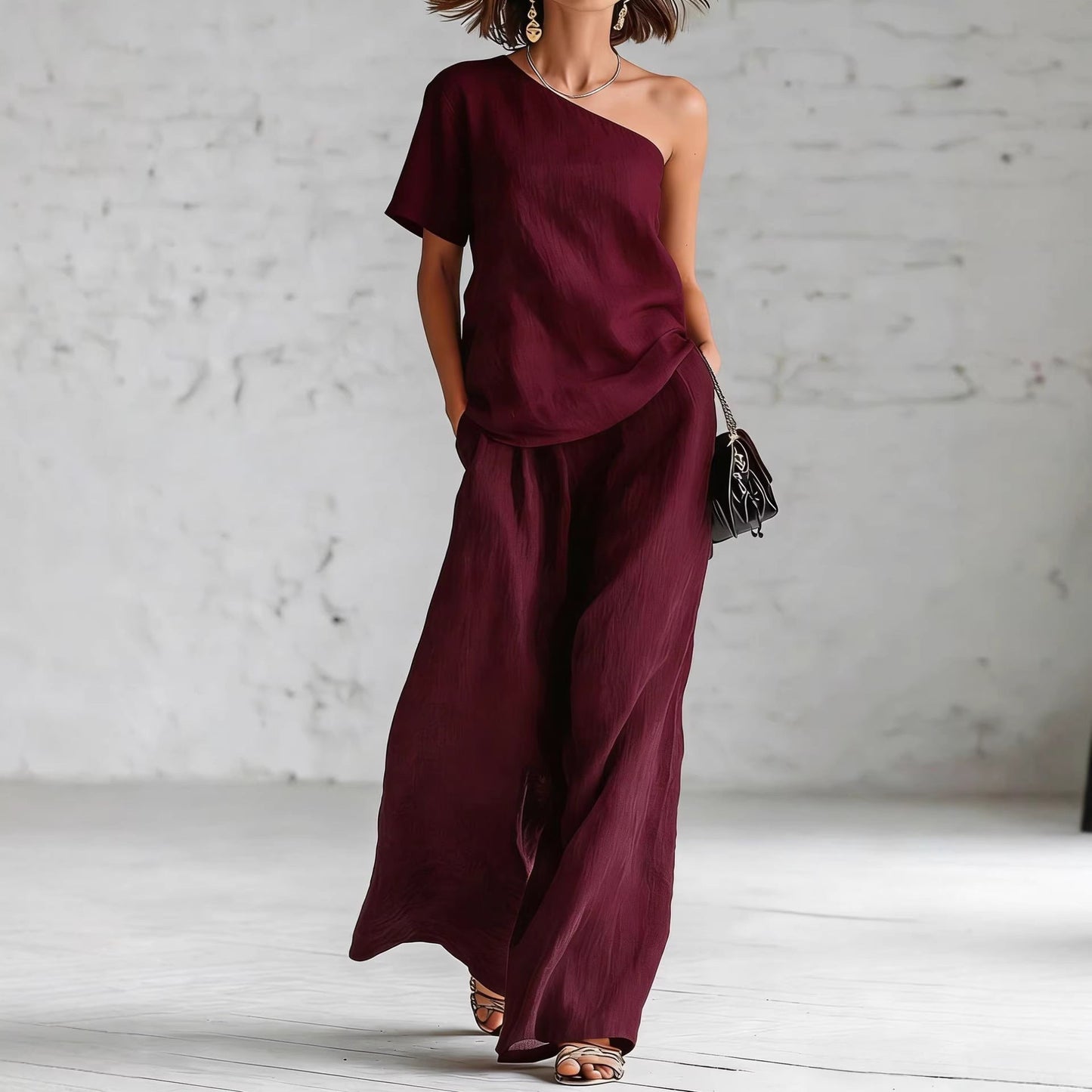 Fashion Top And Wide-leg Pants Casual Set 