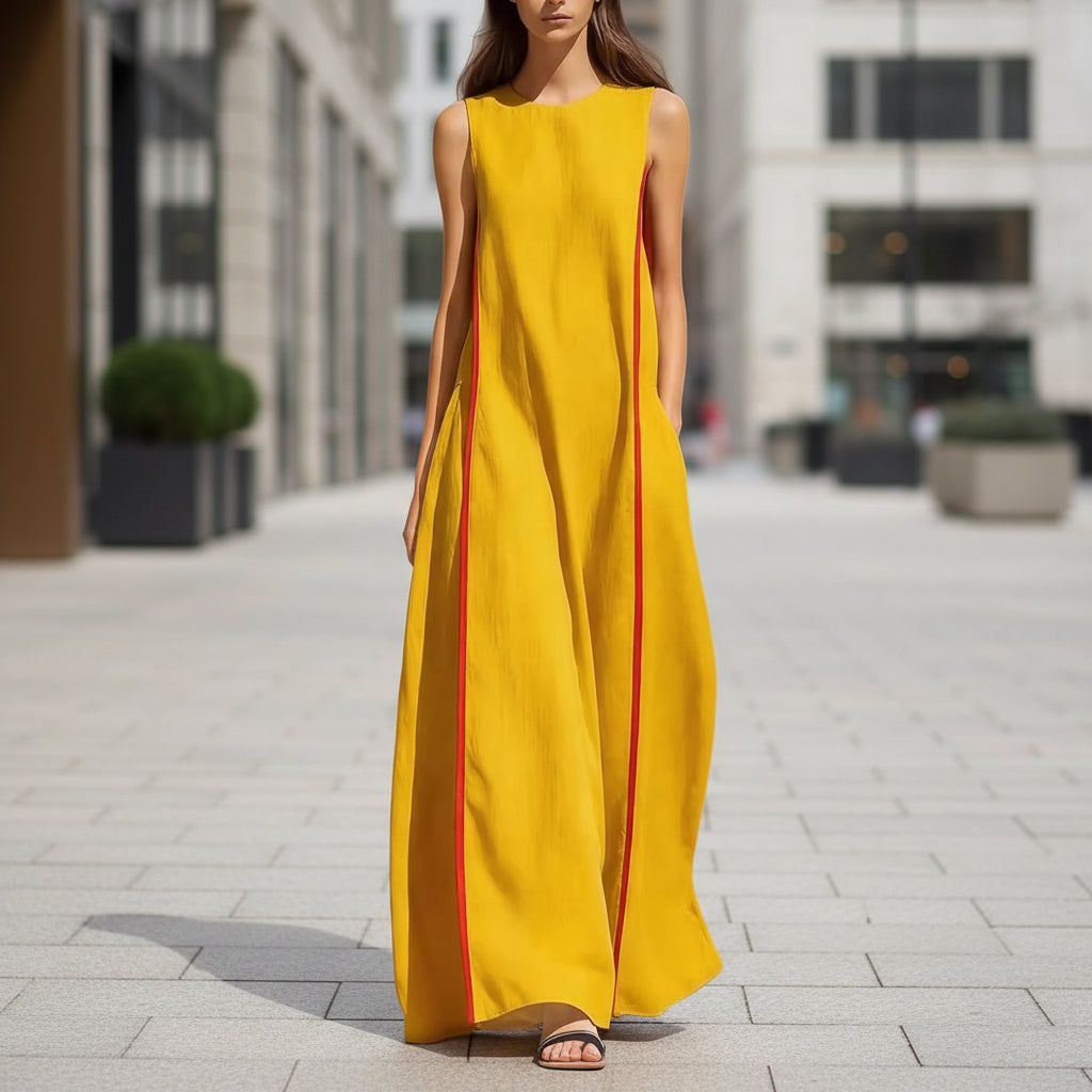 Women's Linen Sleeveless Loose Striped Dress 