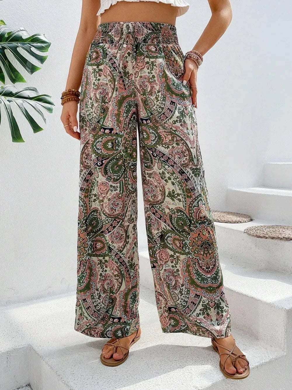 Printed Wide Leg Pants 