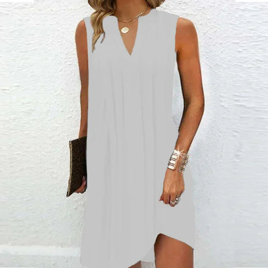Ladies’ Notch V‑Neck Pleated Petal‑Sleeve Maxi Dress 