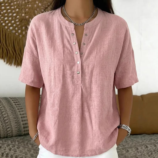 Solid Color Casual Pullover Short-Sleeve Shirt For Women 