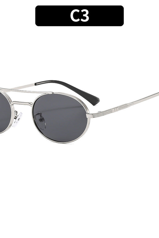 Retro Oval Fashionable Dual-Beam Metal Sunglasses For Sun Protection 