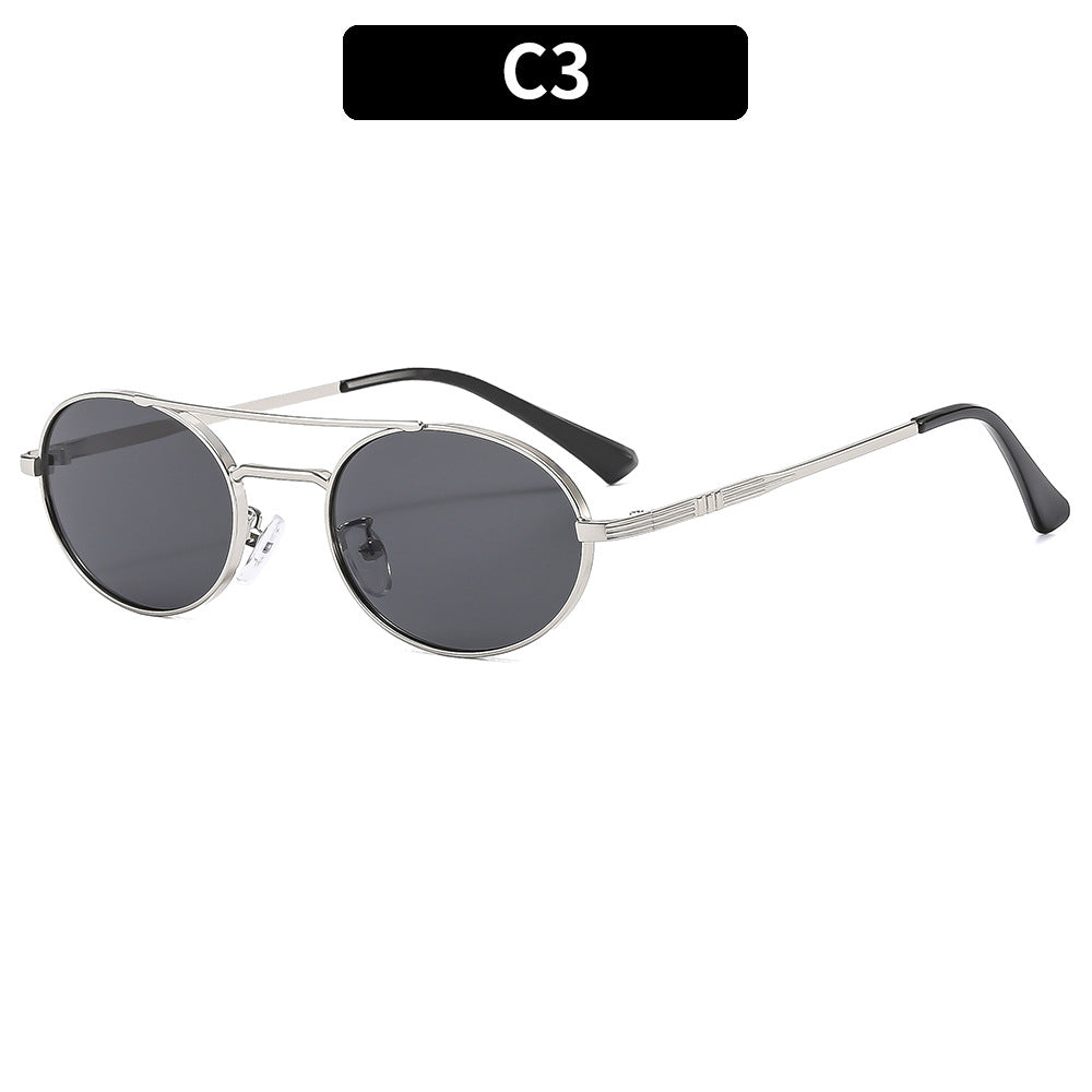 Retro Oval Fashionable Dual-Beam Metal Sunglasses For Sun Protection 