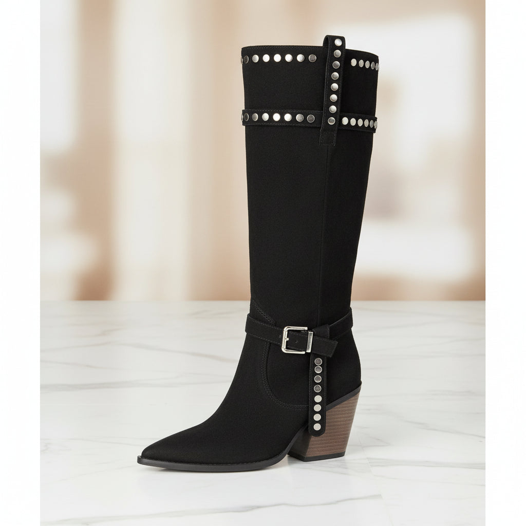 Lady's High Heel Boots with Studs, Pointed Toe, High Shaft Western Style Made to order, ships in 7 days 