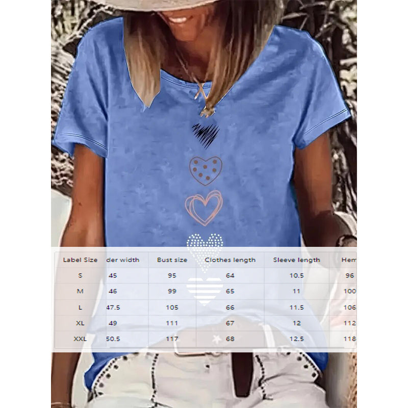 Heart Print T-Shirt Comfortable Round Neck Summer Tee Diversi Fashion™