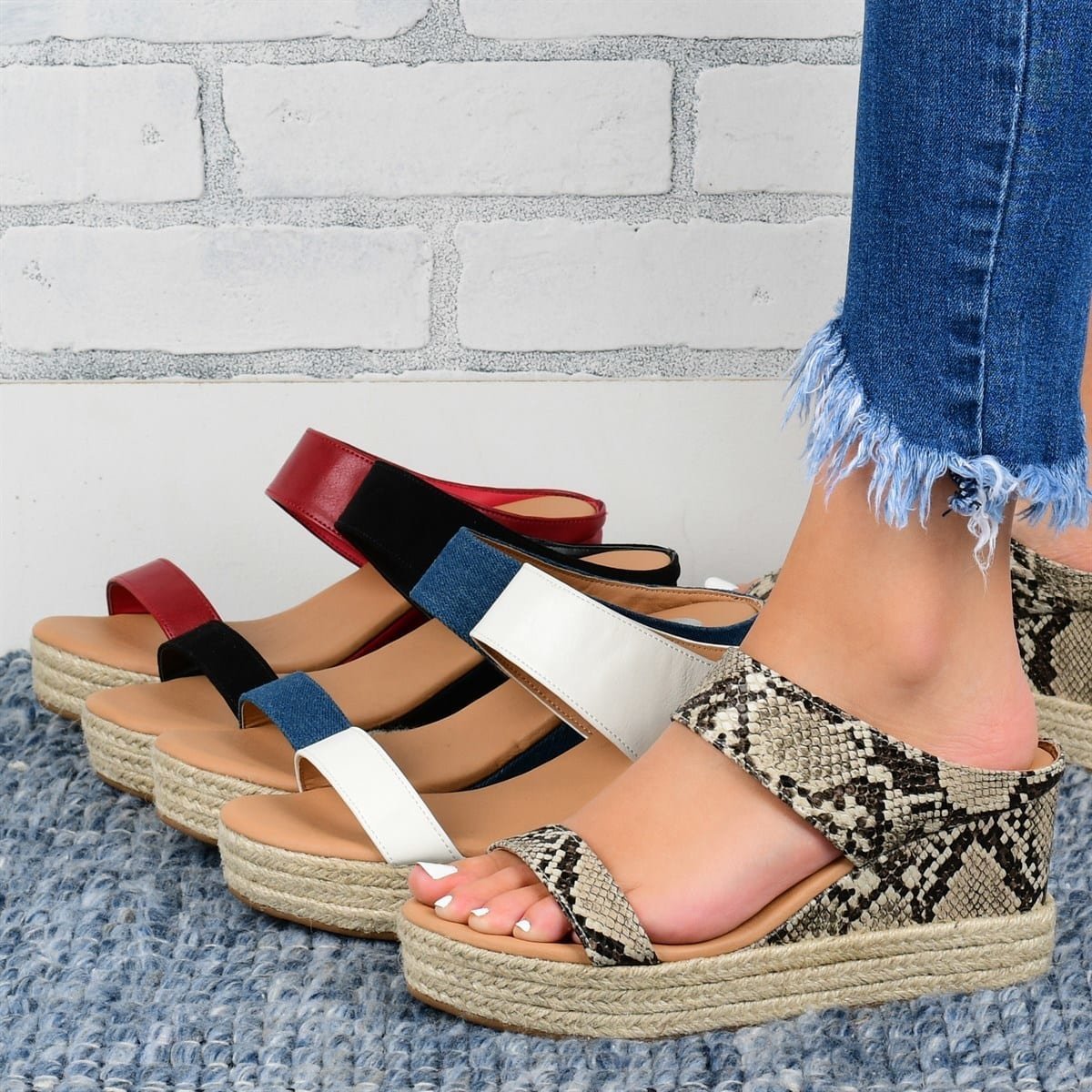 Wedge Heel Slippers Casual Sandals Hemp High Wedge Heel Shoes CJ US