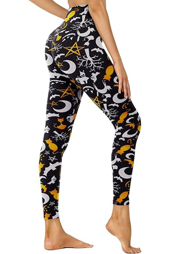 Cropped High-Rise Leggings – Moon Cat Print Workout Pants CJ US