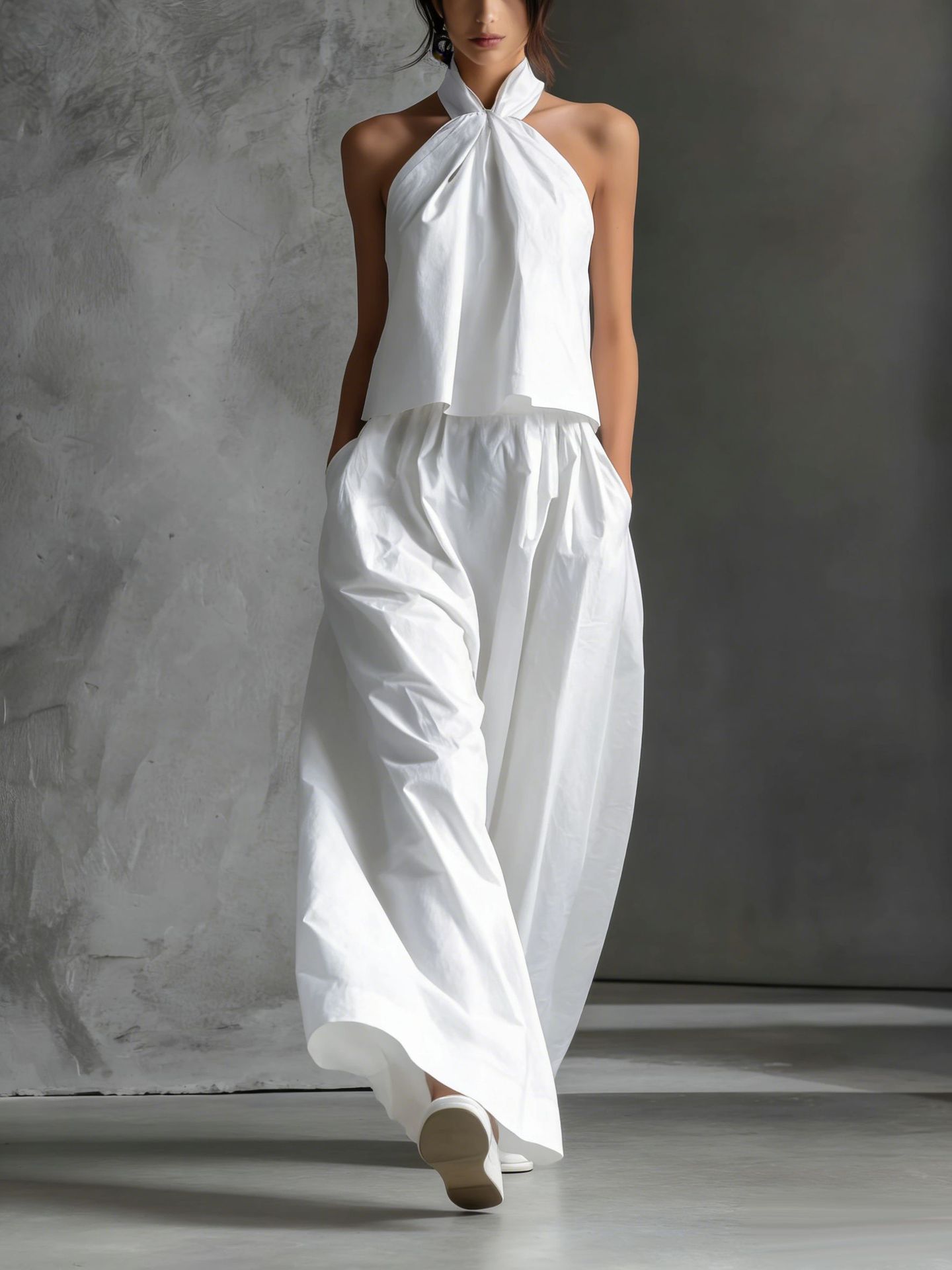 Loose-fitting Sleeveless Top And Wide-leg Pants Two-piece Set 