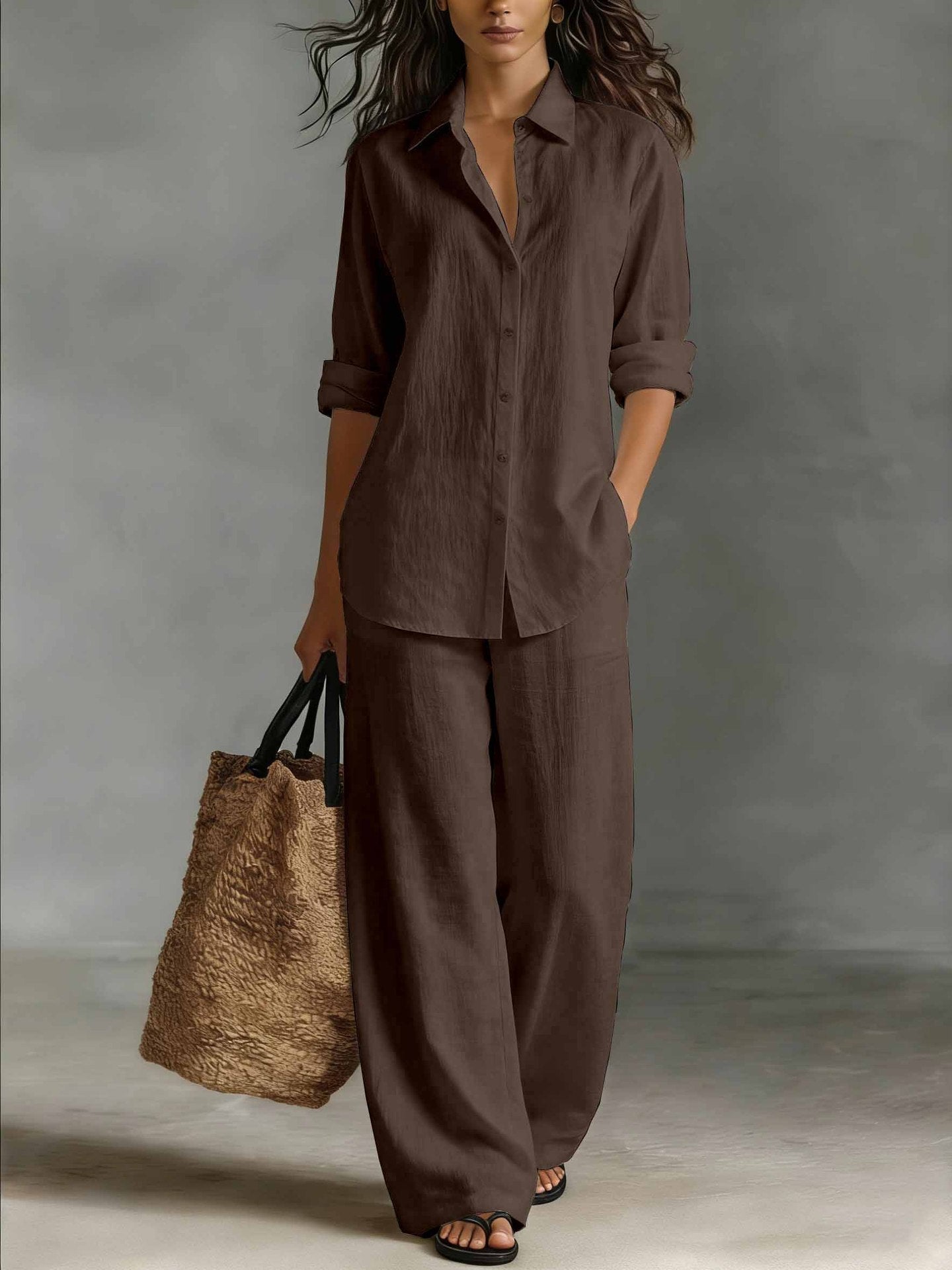 Bohemian Resort Cotton-Linen Top And Pants Set 