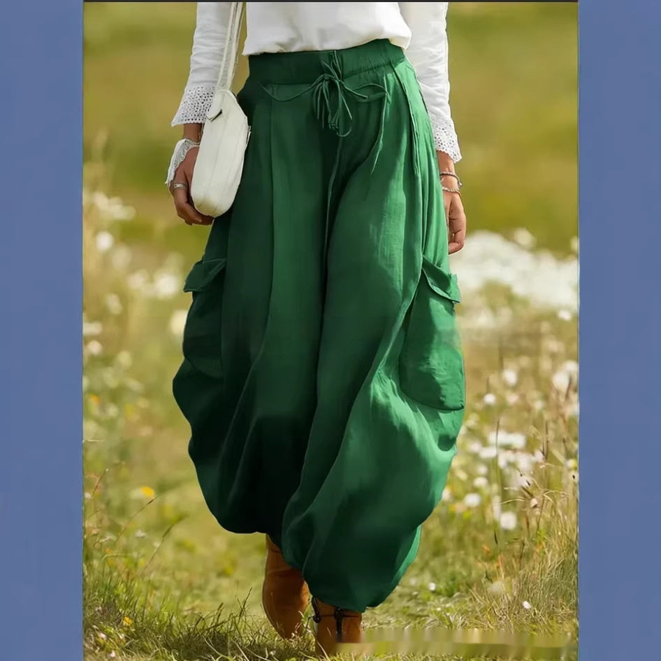 Women's Drawstring Pocket Casual Loose-fitting Trousers 