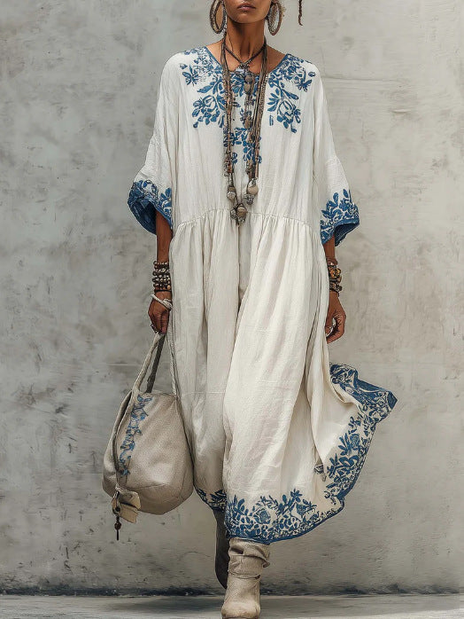Elegant High-end Round-neck Printed Dress 