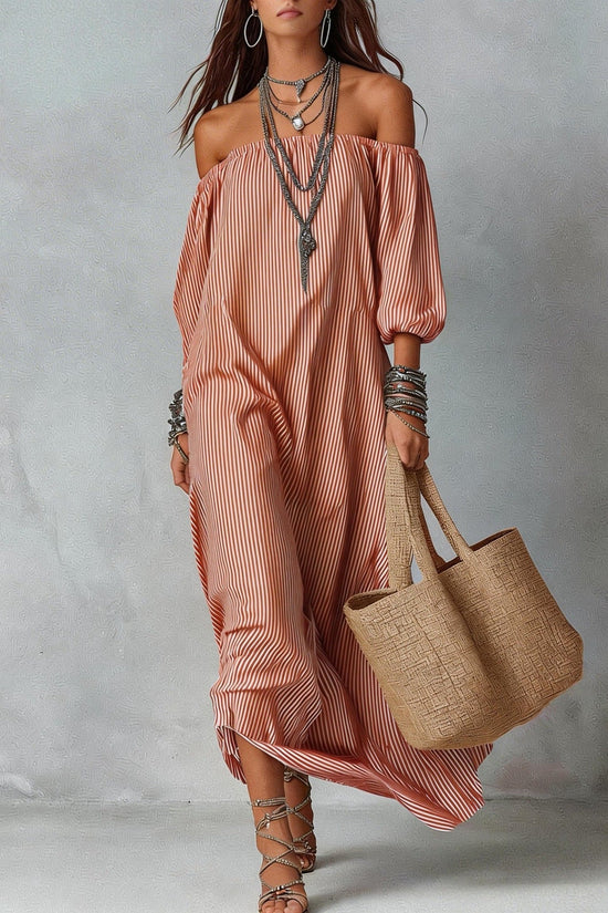 New SpringSummer Elegant Striped Loose-Fit Chic Holiday Dress For Women 