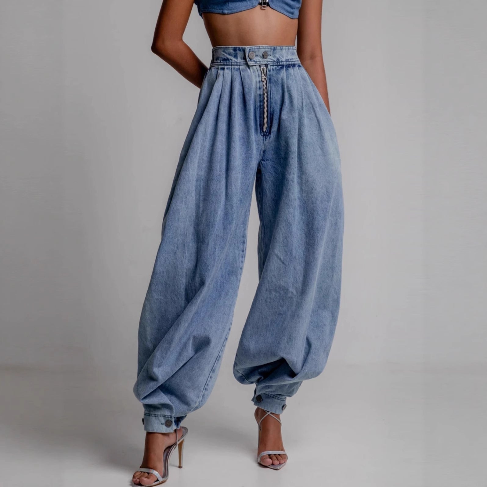 High waisted zipper leg tied jeans for women 