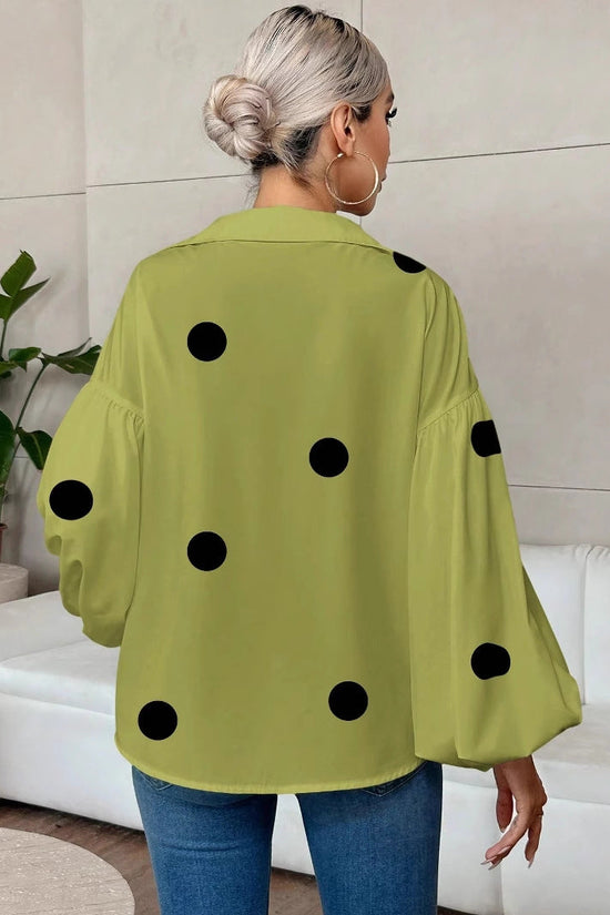 Polka Dot Half-Open Neck Loose Bubble Sleeve Long Sleeve Top 
