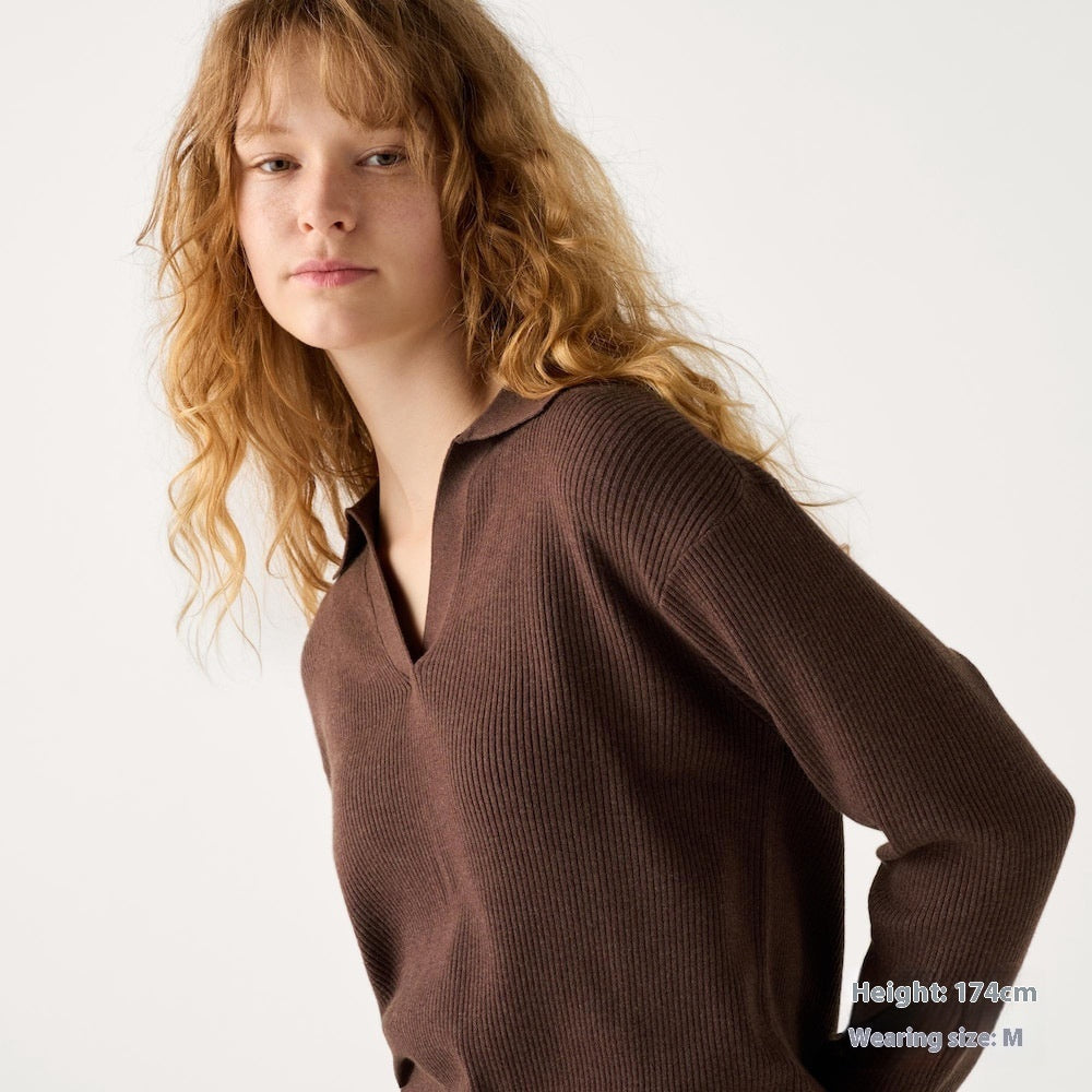 Women’s Ribbed Half-Open Collar Sweater CJ