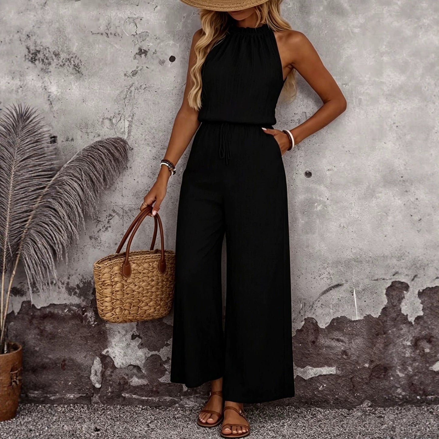 Womens Draped-Neck Vest And Casual Pants Set 