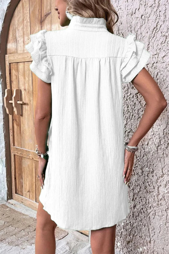 Ruffled Notched Cap Sleeve Mini Dress 