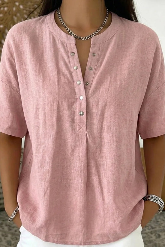 Solid Color Casual Pullover Short-Sleeve Shirt For Women 
