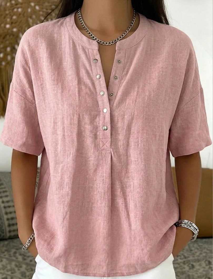 Solid Color Casual Pullover Short-Sleeve Shirt For Women 