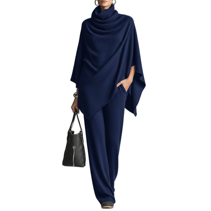 Autumn and Winter German Velvet Pile Collar Cloak Top+Wide Leg Pants Two Piece Set 