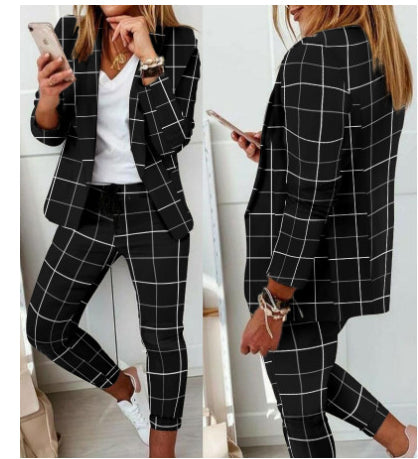 Women’s Plaid Two‑Piece Suit Set 