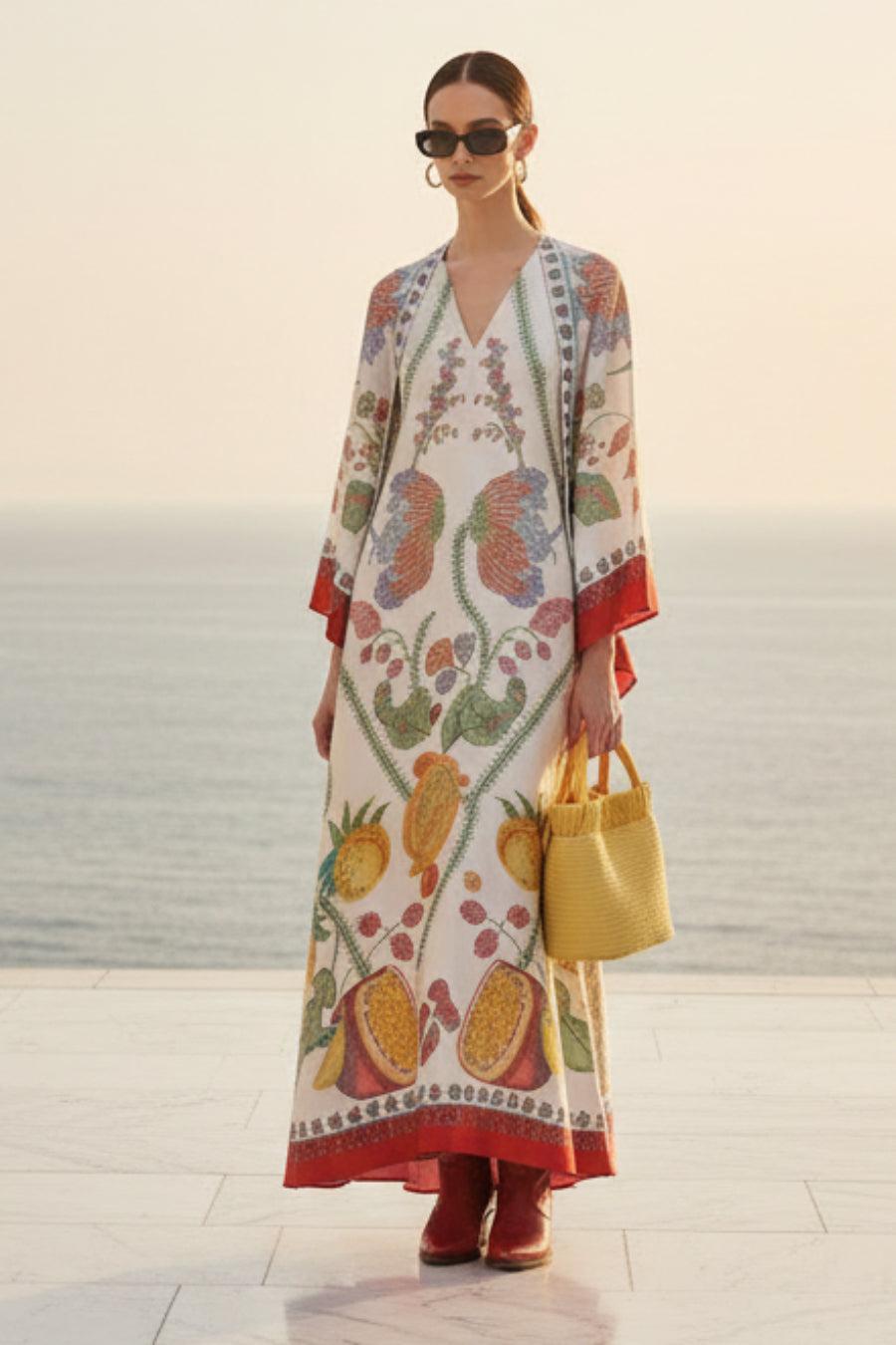 New European and American Summer Printed Seven Sleeve Stand up Collar Dress 