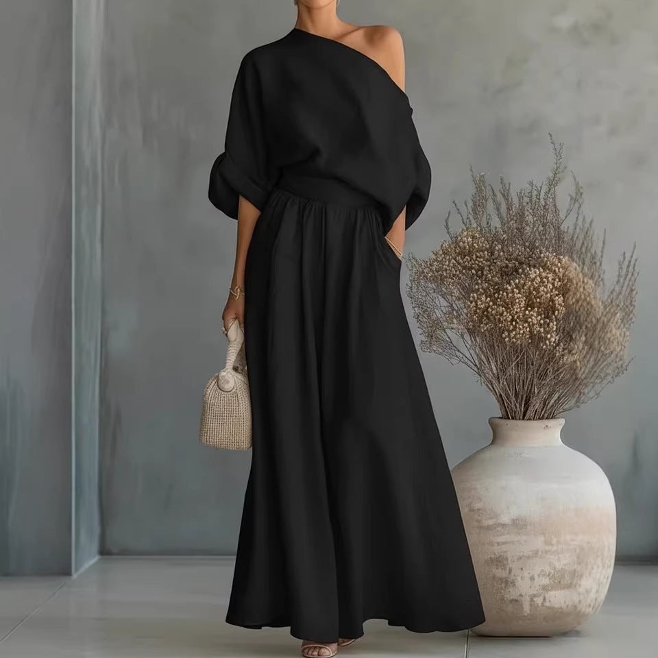 Cropped Off-shoulder Top And Pants Two-piece Set 