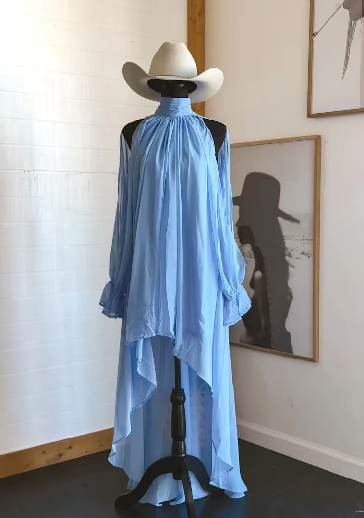 High-neck Irregular Chiffon Dress 