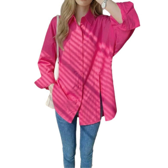 New women's solid color long sleeved shirt with button side slit 