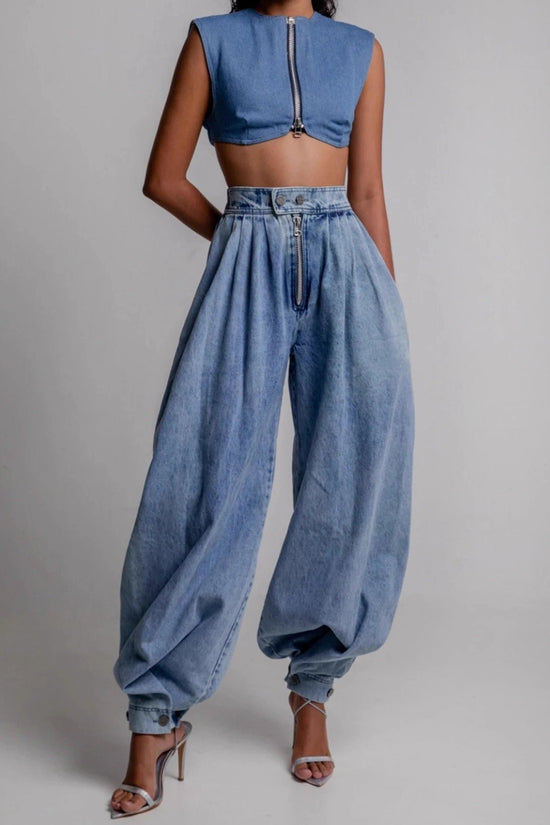 High waisted zipper leg tied jeans for women 