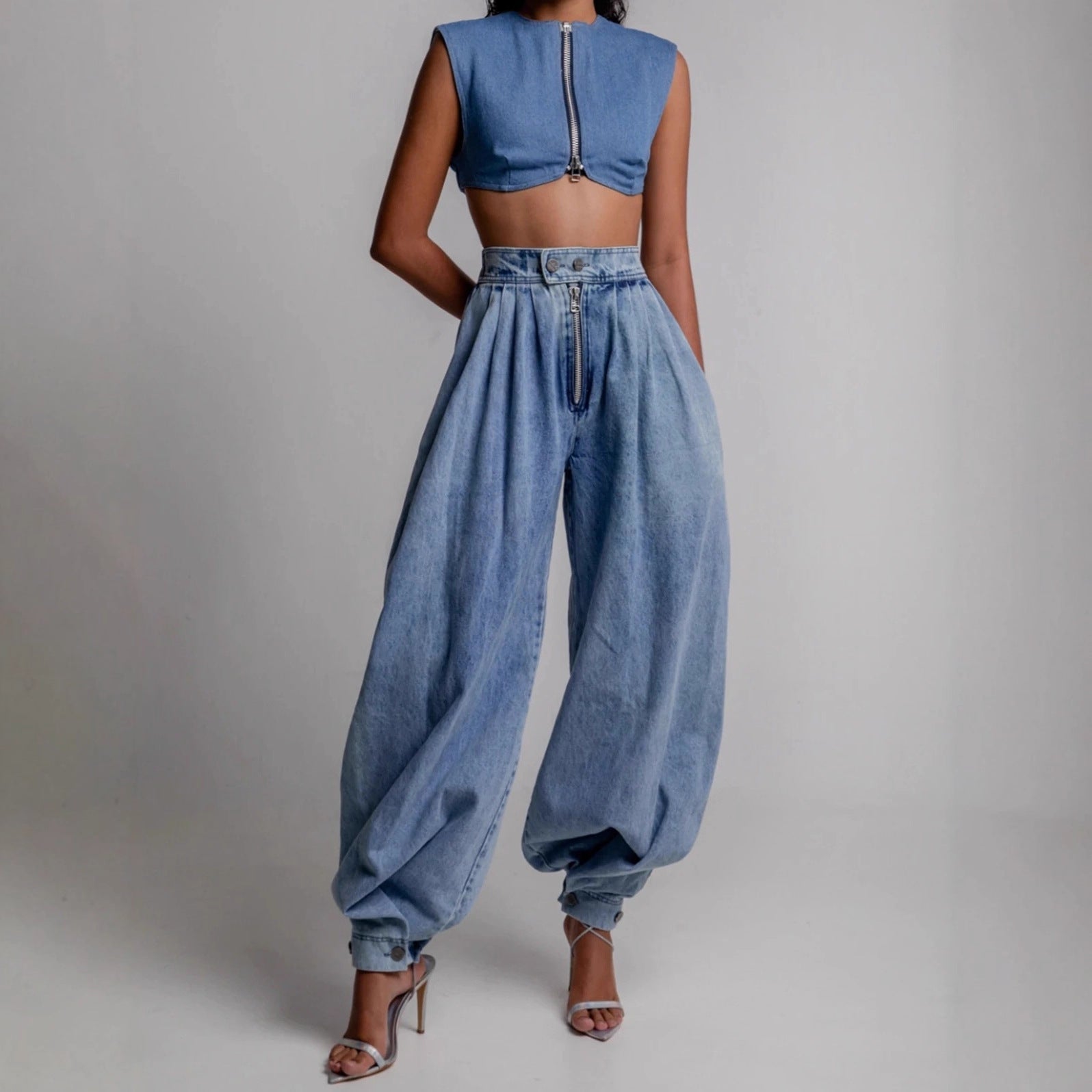 High waisted zipper leg tied jeans for women 