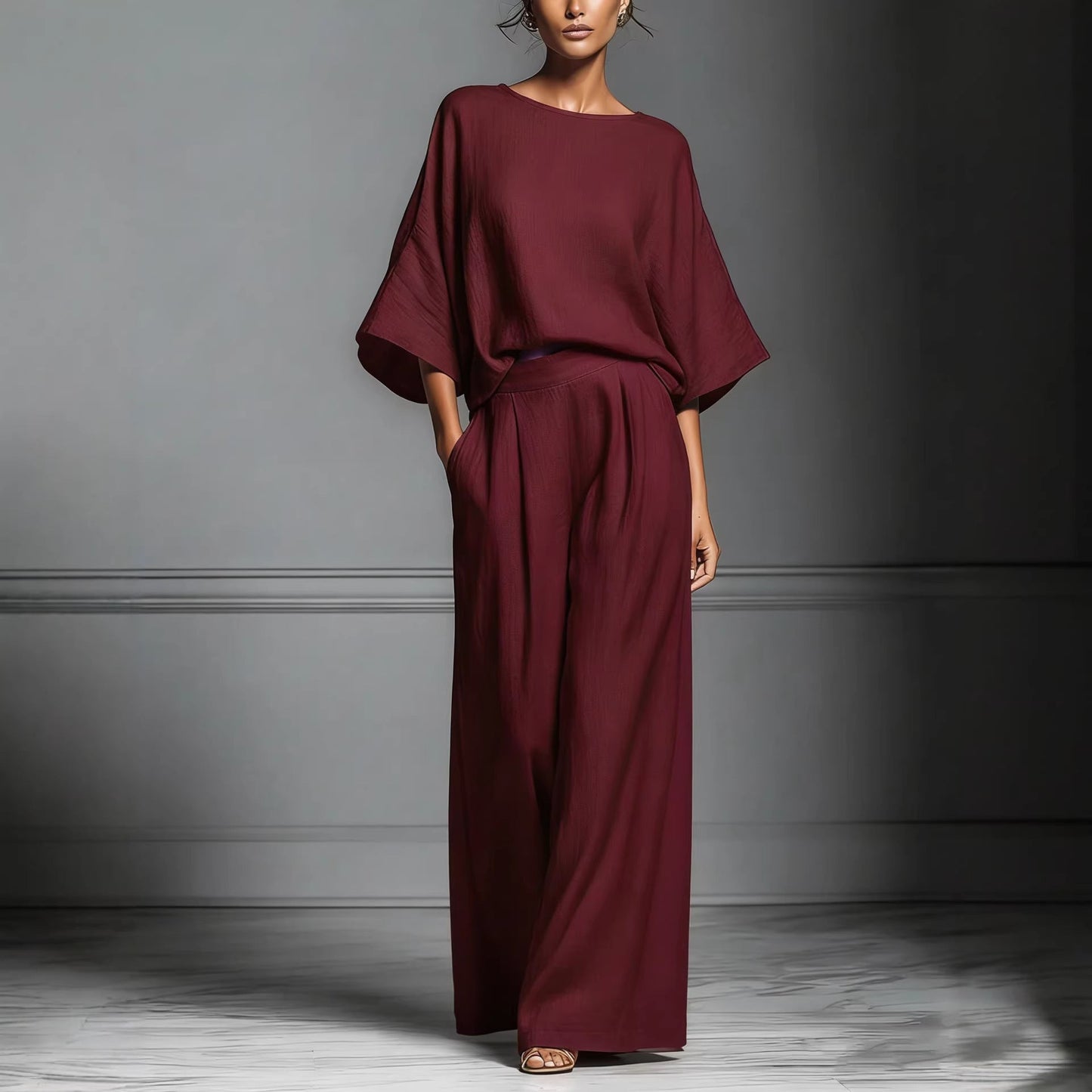 Womens Fashionable And Elegant Flared-Sleeve Linen Suit 