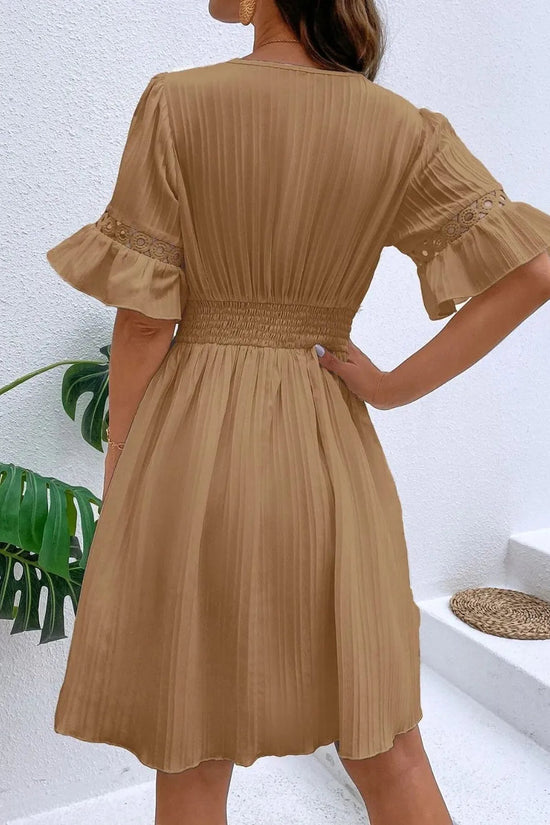 Cutout V-Neck Flounce Sleeve Mini Dress 