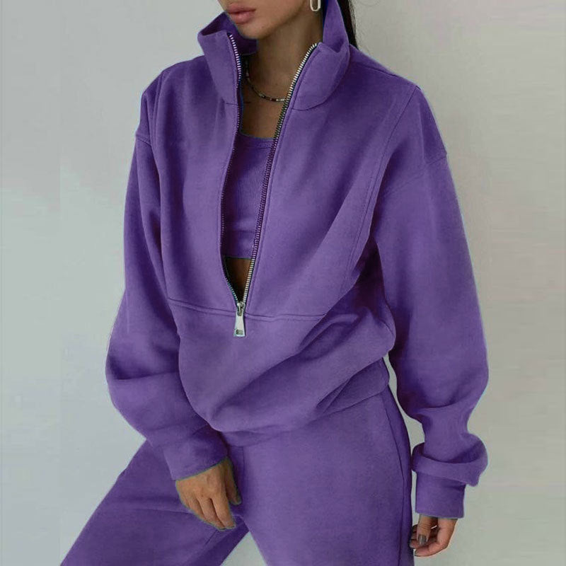Women's 2-Piece Zip Neck Long Sleeve Sweatshirt & Slim Fit Pants Set - Sporty Streetwear Outfit For Fall&Winter CJ US