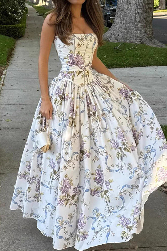 Sexy Printed Strapless Dress Summer Fitted Backless Long Dress Elegant High-End Style Beautiful Summer Dress 