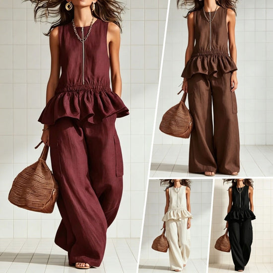 Sleeveless pleated vest wide leg pants set 