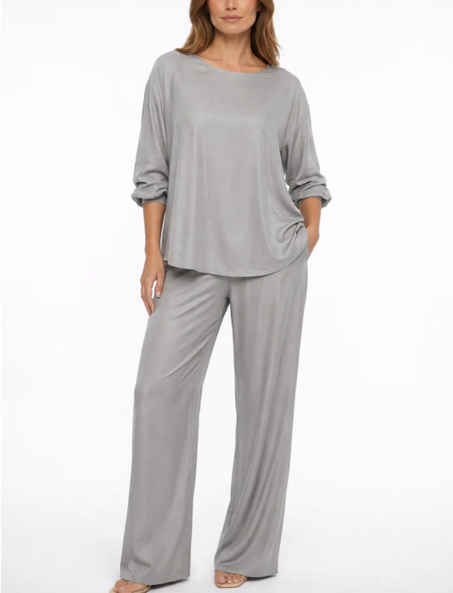 Solid color loose casual suit wide leg pants two-piece set 