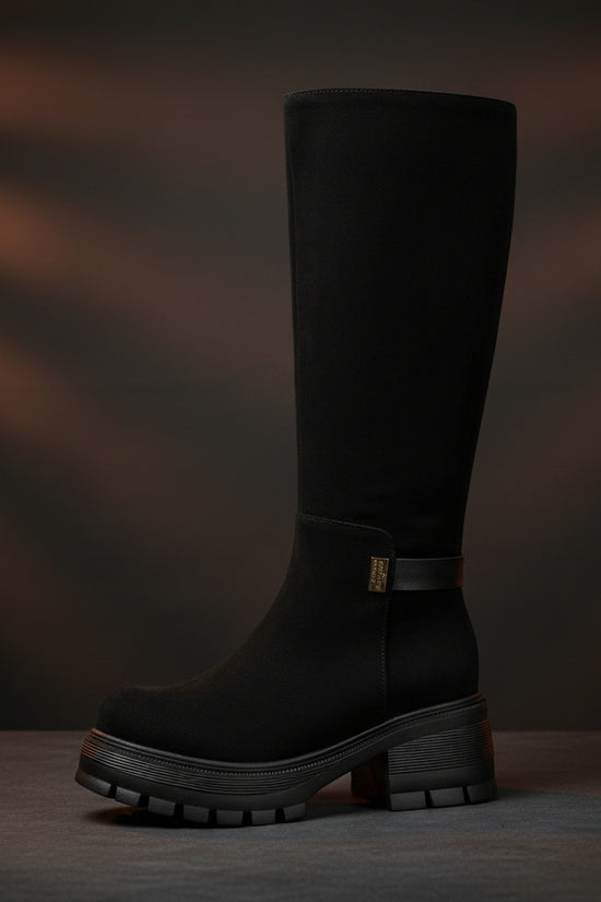 High Heel Over-the-Knee Boots for Women, Faux Suede Punk Style Chunky Heel Autumn/Winter Fashion 